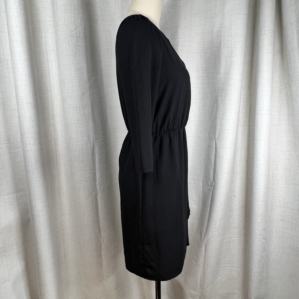 Everly Black Dress 3/4 Sleeves Elastic Blouson Waist Medium Classic Minimalist - Picture 7 of 9